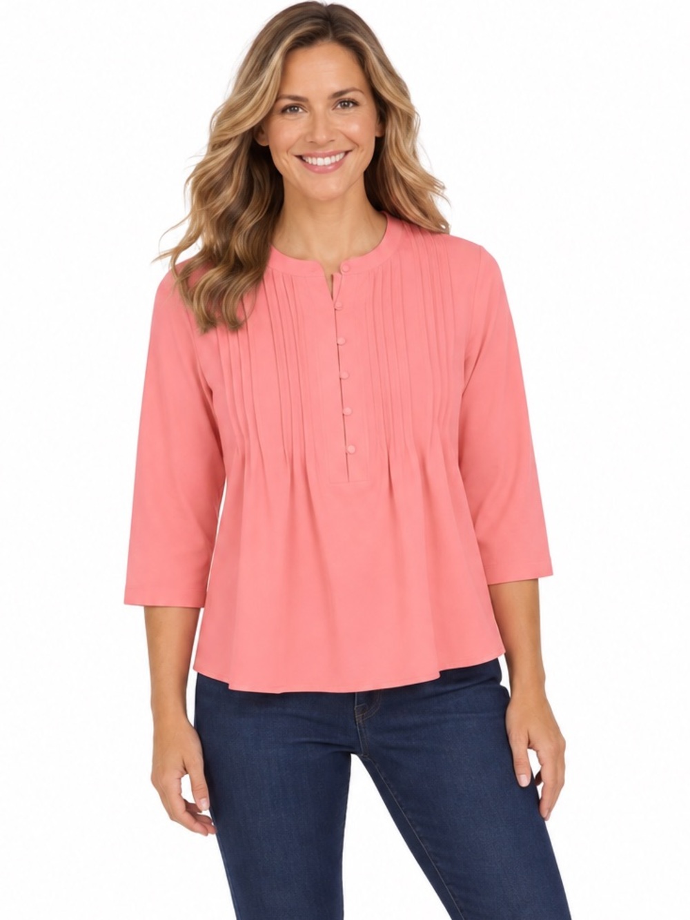 Lands' End Women's Pink Pintuck Popover Blouse
